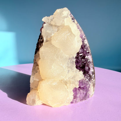 Amethyst Small Semi-Polished Cluster Freeform with Calcite (Video)