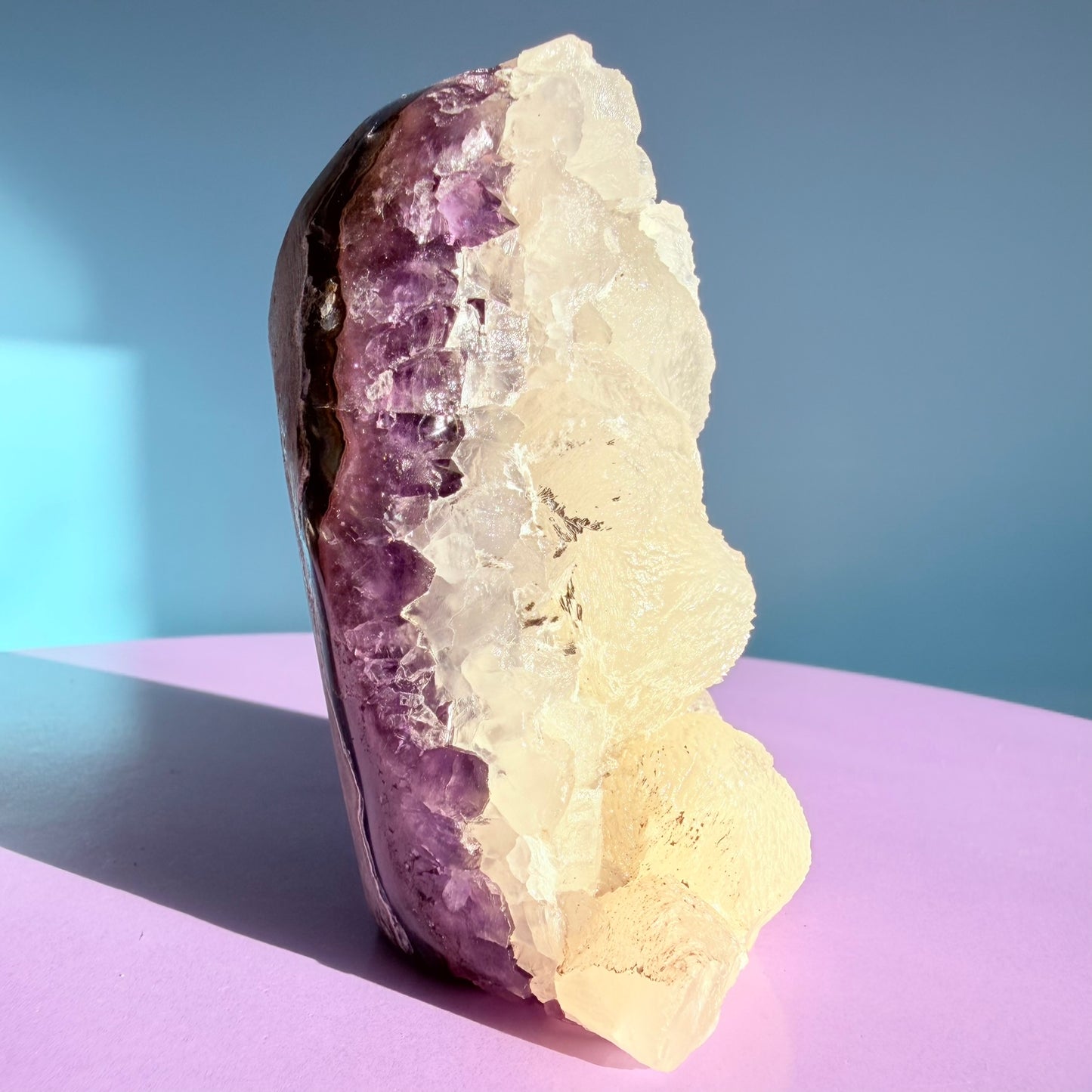 Amethyst Small Semi-Polished Cluster Freeform with Calcite (Video)