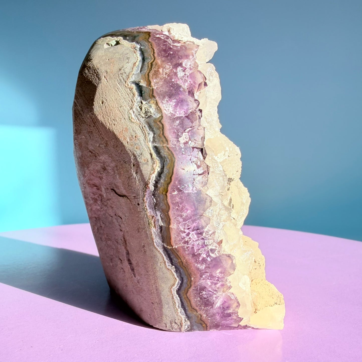 Amethyst Small Semi-Polished Cluster Freeform with Calcite (Video)