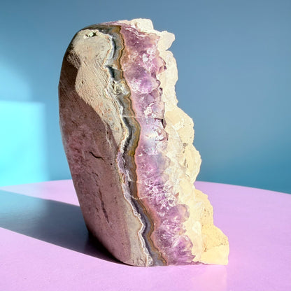 Amethyst Small Semi-Polished Cluster Freeform with Calcite (Video)