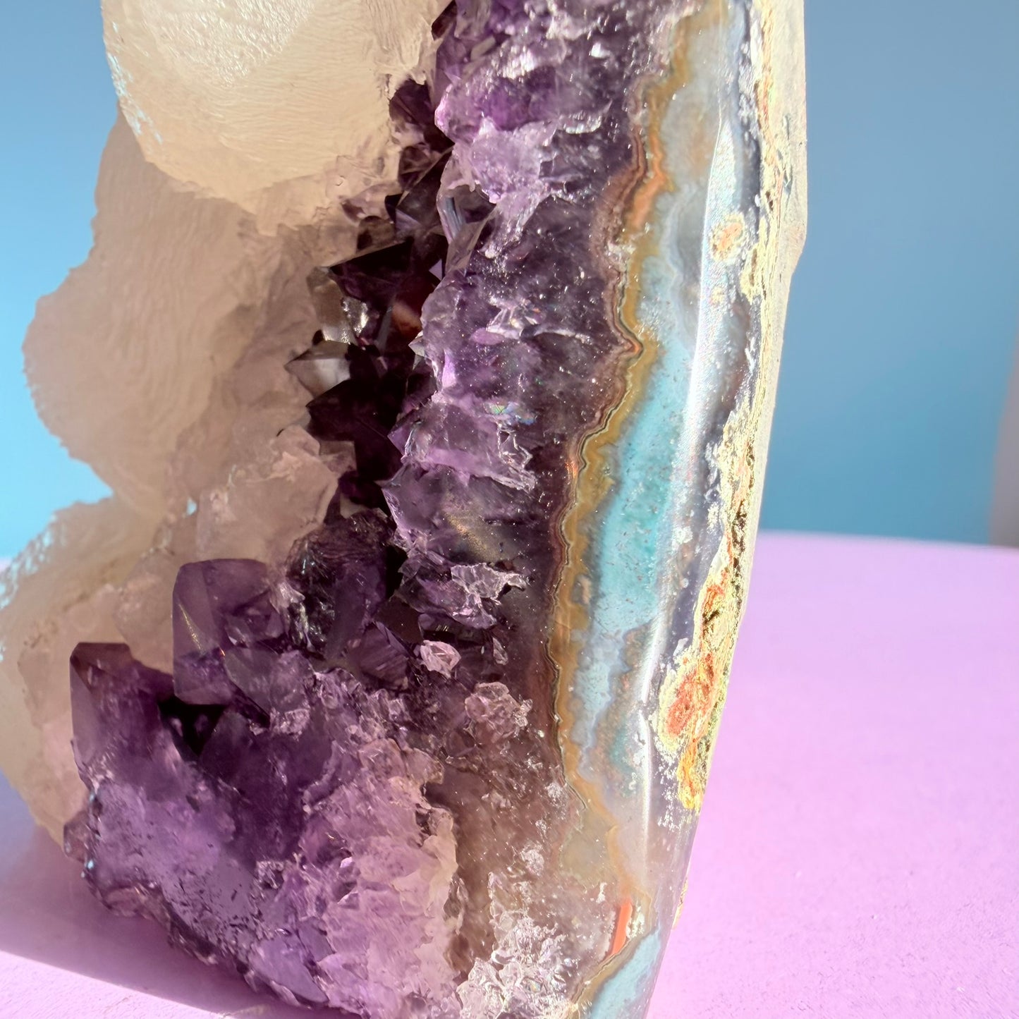 Amethyst Small Semi-Polished Cluster Freeform with Calcite (Video)