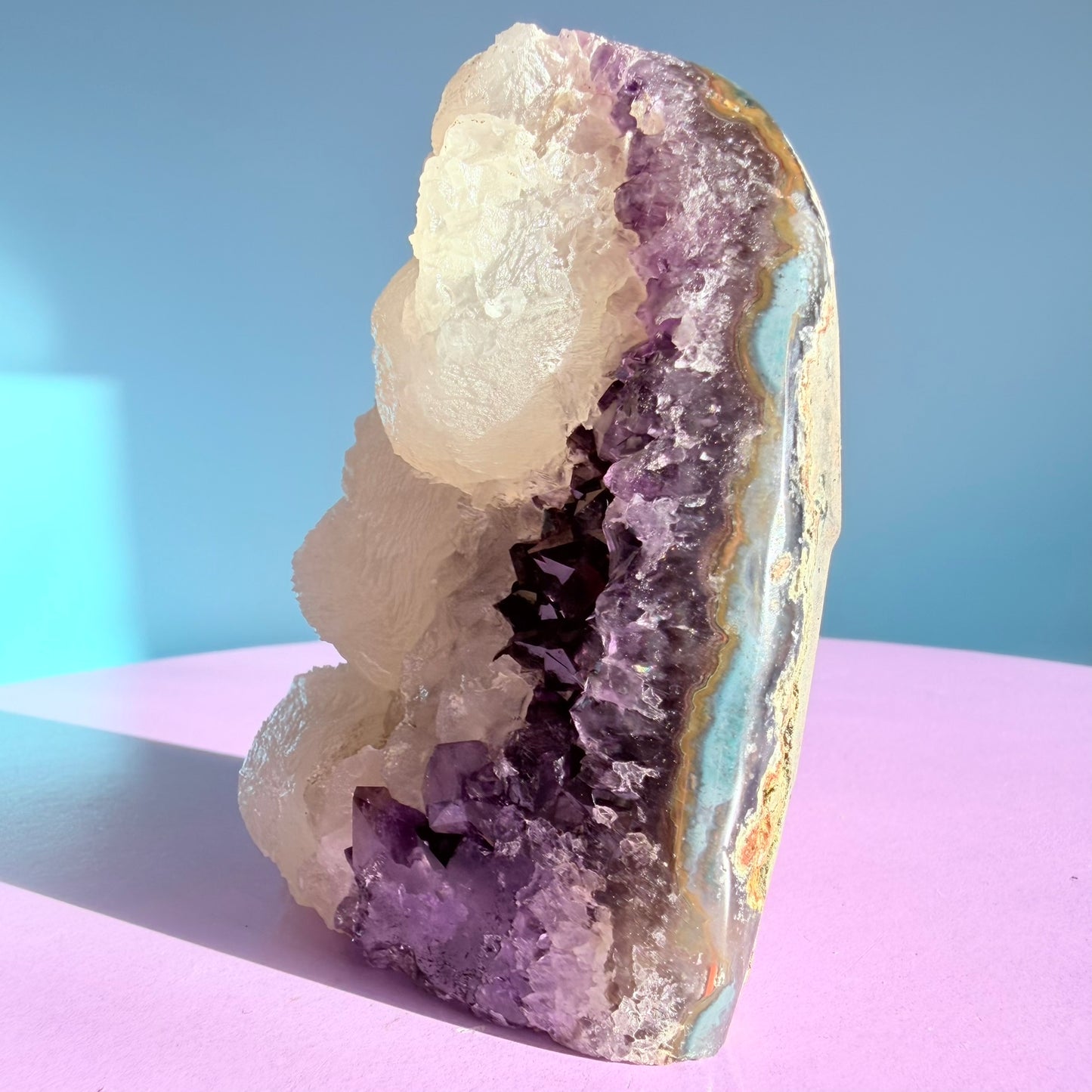 Amethyst Small Semi-Polished Cluster Freeform with Calcite (Video)