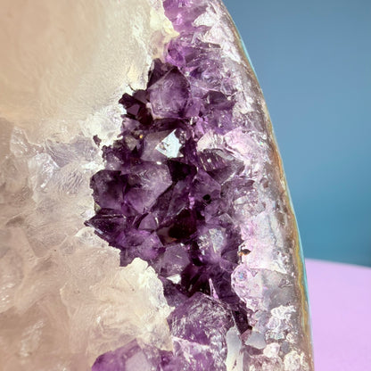 Amethyst Small Semi-Polished Cluster Freeform with Calcite (Video)
