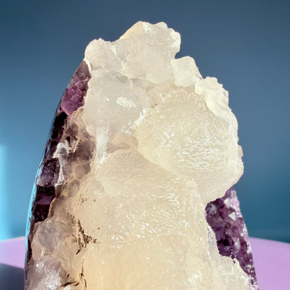Amethyst Small Semi-Polished Cluster Freeform with Calcite (Video)