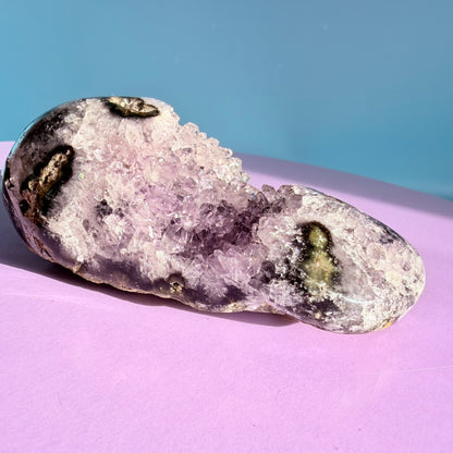 Amethyst Small Semi-Polished Cluster Freeform with Polished Agate (Video)