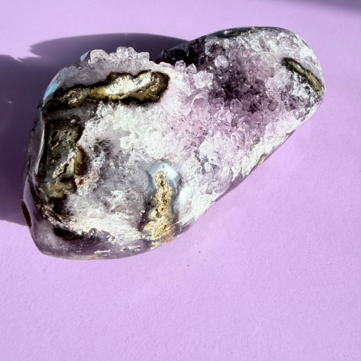 Amethyst Small Semi-Polished Cluster Freeform with Polished Agate (Video)