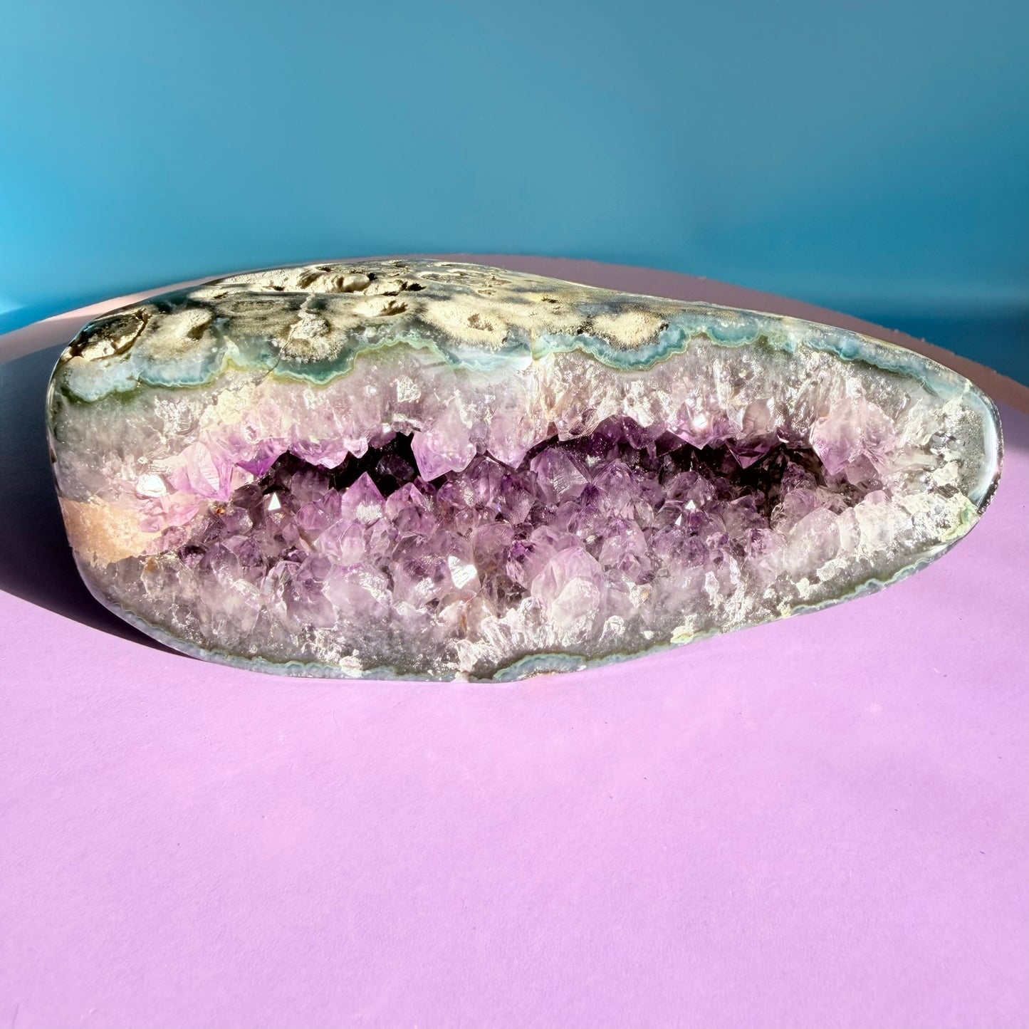 Amethyst Large Semi-Polished Geode Freeform with Polished Agate (Video)