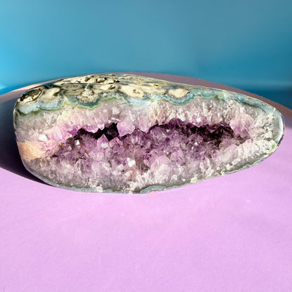 Amethyst Large Semi-Polished Geode Freeform with Polished Agate (Video)