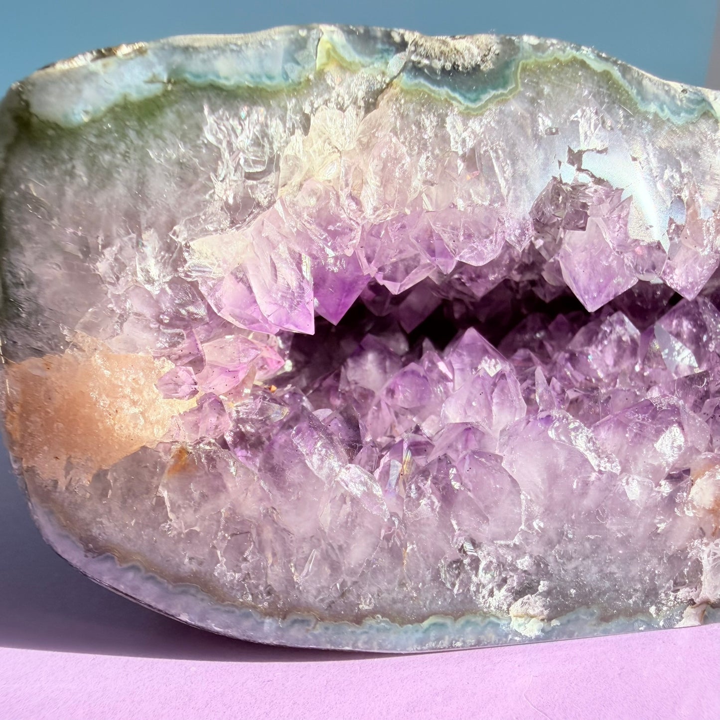 Amethyst Large Semi-Polished Geode Freeform with Polished Agate (Video)