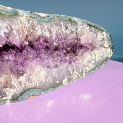 Amethyst Large Semi-Polished Geode Freeform with Polished Agate (Video)