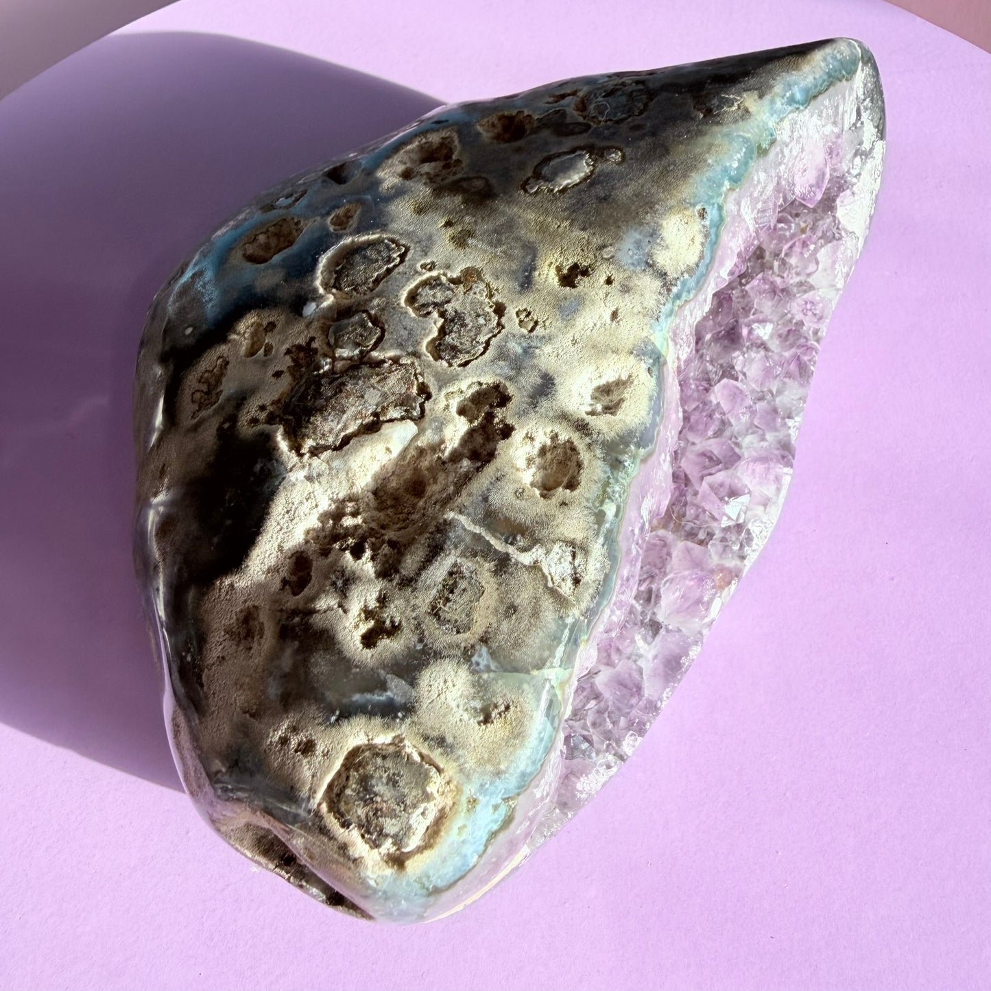 Amethyst Large Semi-Polished Geode Freeform with Polished Agate (Video)