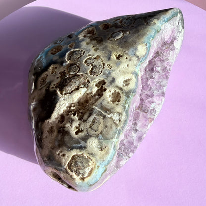 Amethyst Large Semi-Polished Geode Freeform with Polished Agate (Video)