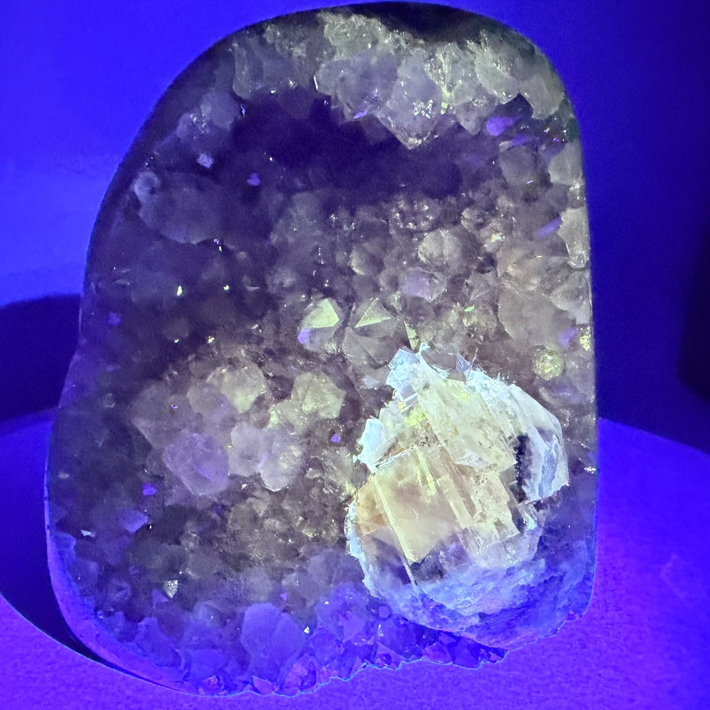 Amethyst Large Semi-Polished Cluster Freeform with Optical Calcite (Video)