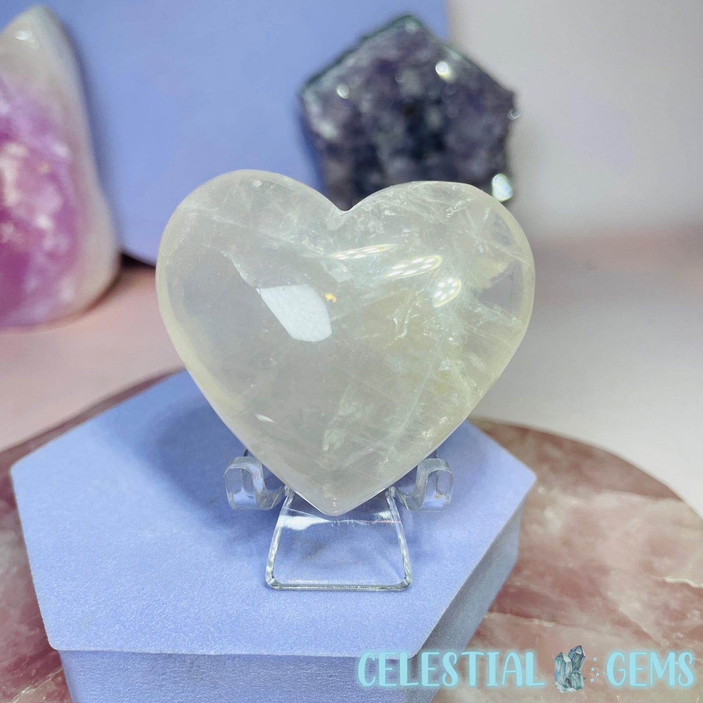 Blue Rose Quartz Heart Medium Carving