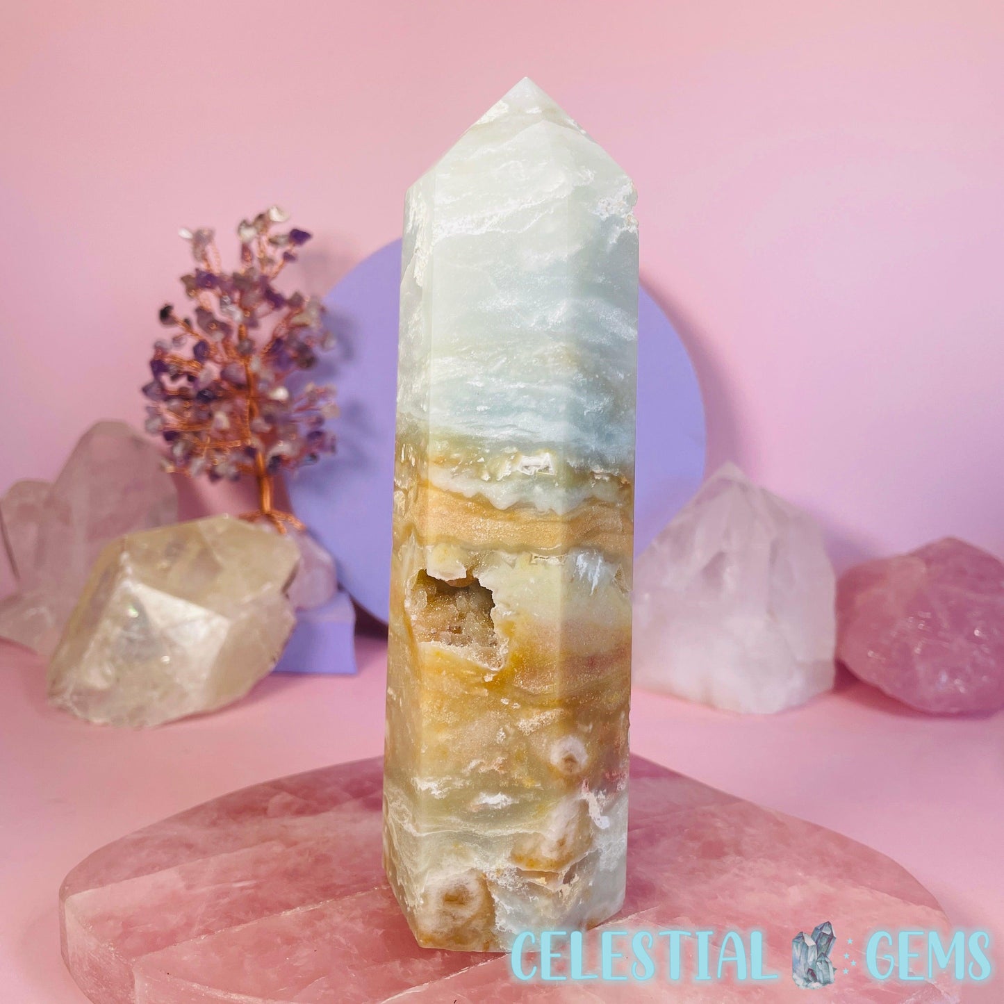 Caribbean Calcite Large Tower A (with Druzy!)