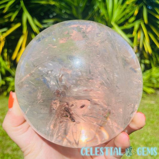 High Quality Clear Quartz XL Sphere (With Red Rutile!)