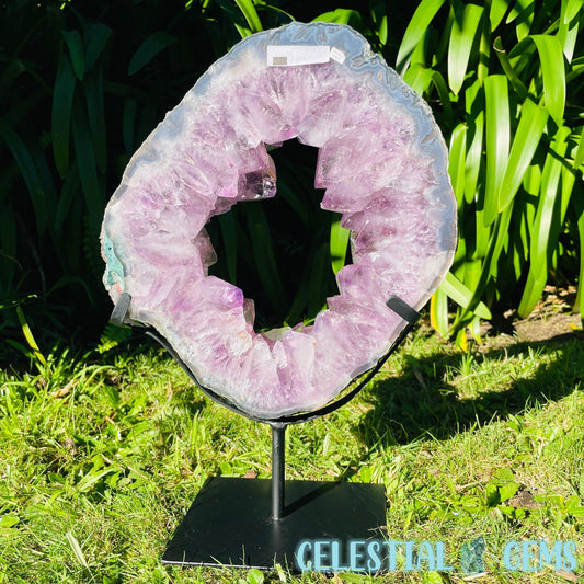 Amethyst Geode Ring XL Slab on Metal Stand (Video)