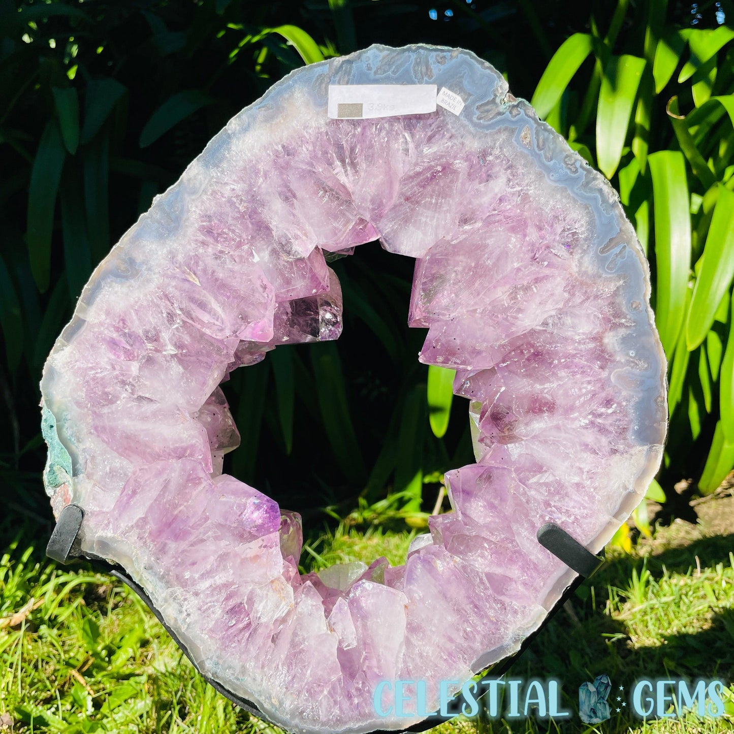 Amethyst Geode Ring XL Slab on Metal Stand (Video)