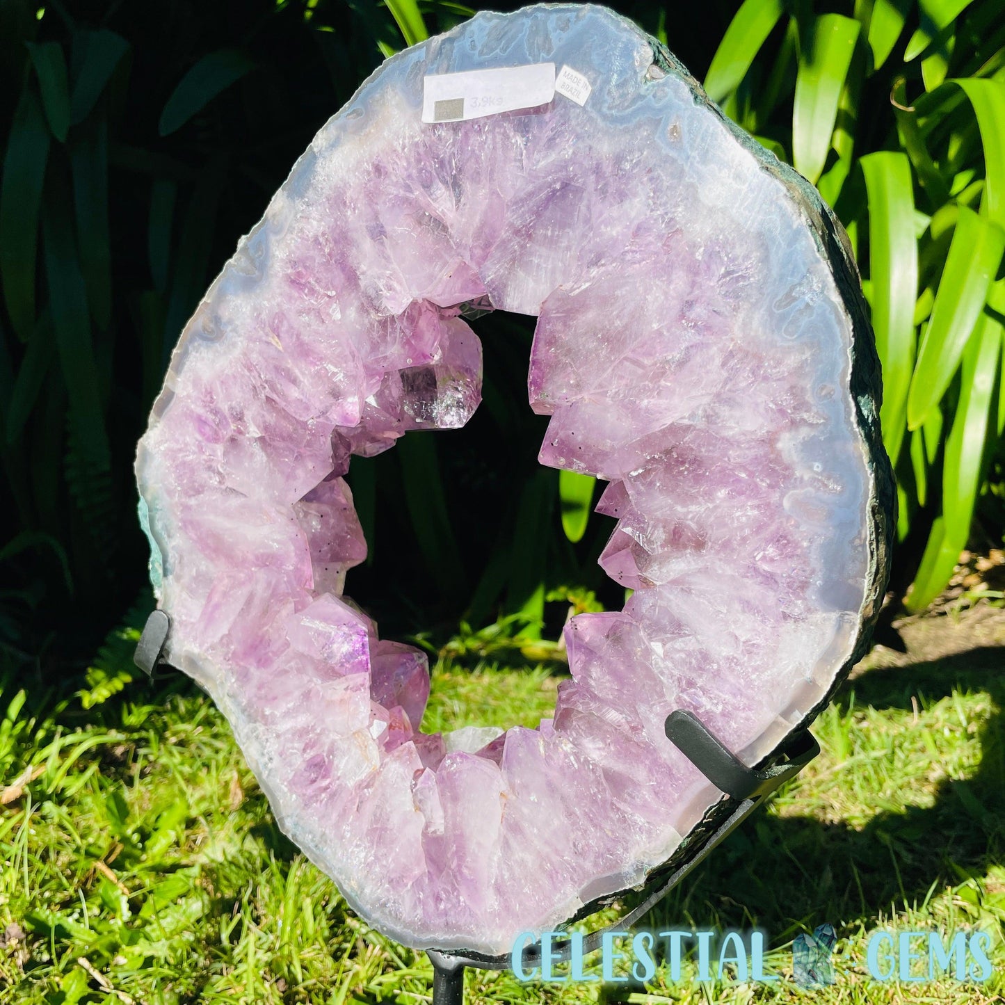 Amethyst Geode Ring XL Slab on Metal Stand (Video)