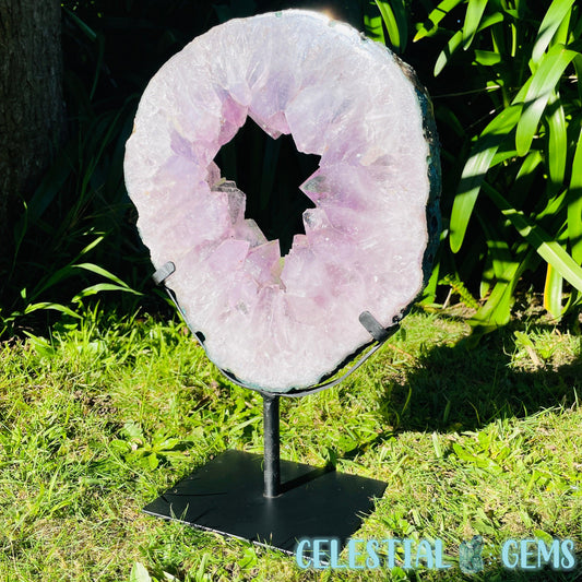 Amethyst Geode Ring XL Slab on Metal Stand (Video)