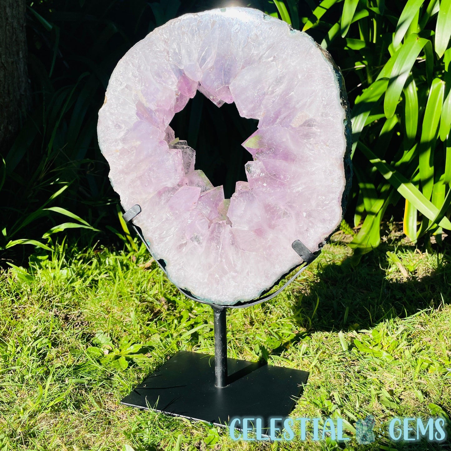 Amethyst Geode Ring XL Slab on Metal Stand (Video)