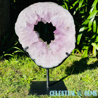 Amethyst Geode Ring XL Slab on Metal Stand (Video)