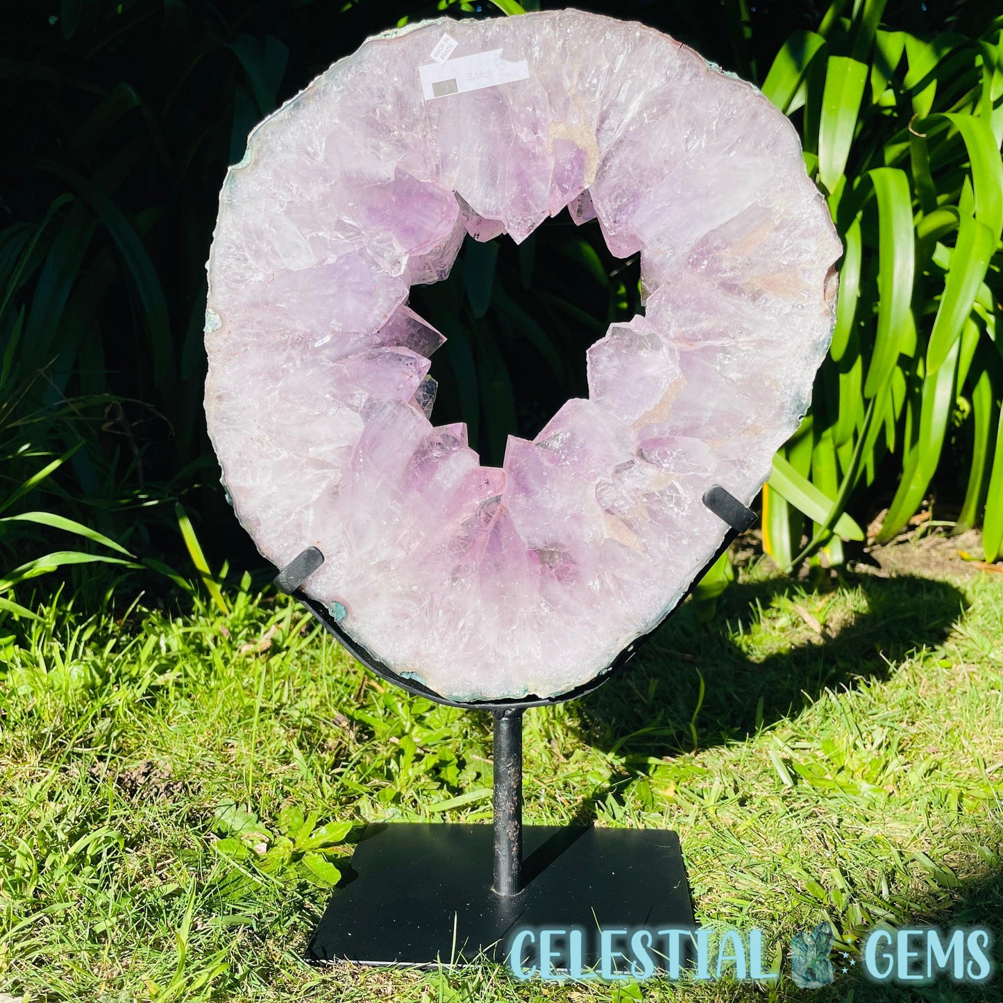 Amethyst Geode Ring XL Slab on Metal Stand (Video)