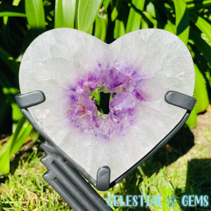 Amethyst Geode Heart Large Carving on Metal Stand (Video)