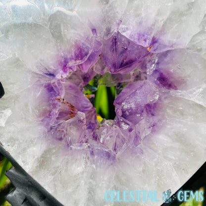 Amethyst Geode Heart Large Carving on Metal Stand (Video)