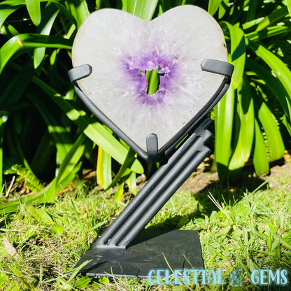 Amethyst Geode Heart Large Carving on Metal Stand (Video)