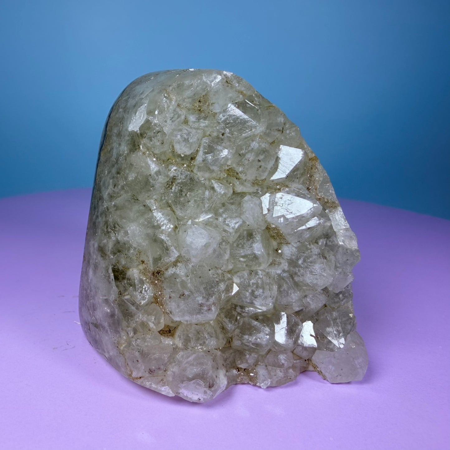Green Prasiolite Amethyst Small Semi-Polished Cluster Freeform with Agate (Video)