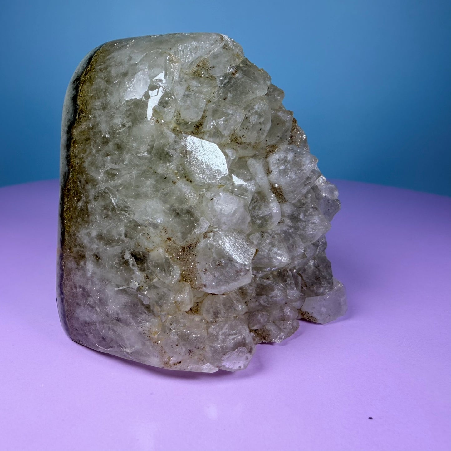 Green Prasiolite Amethyst Small Semi-Polished Cluster Freeform with Agate (Video)
