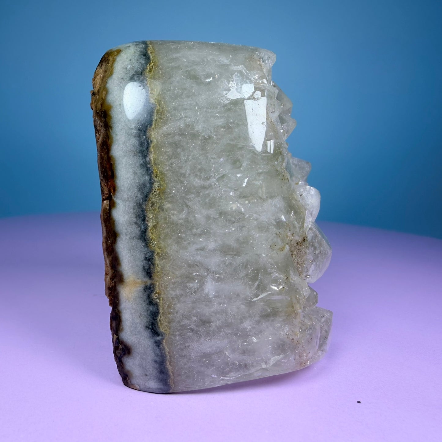 Green Prasiolite Amethyst Small Semi-Polished Cluster Freeform with Agate (Video)