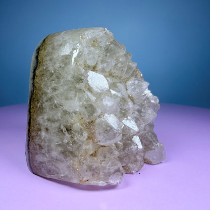 Green Prasiolite Amethyst Small Semi-Polished Cluster Freeform with Agate (Video)