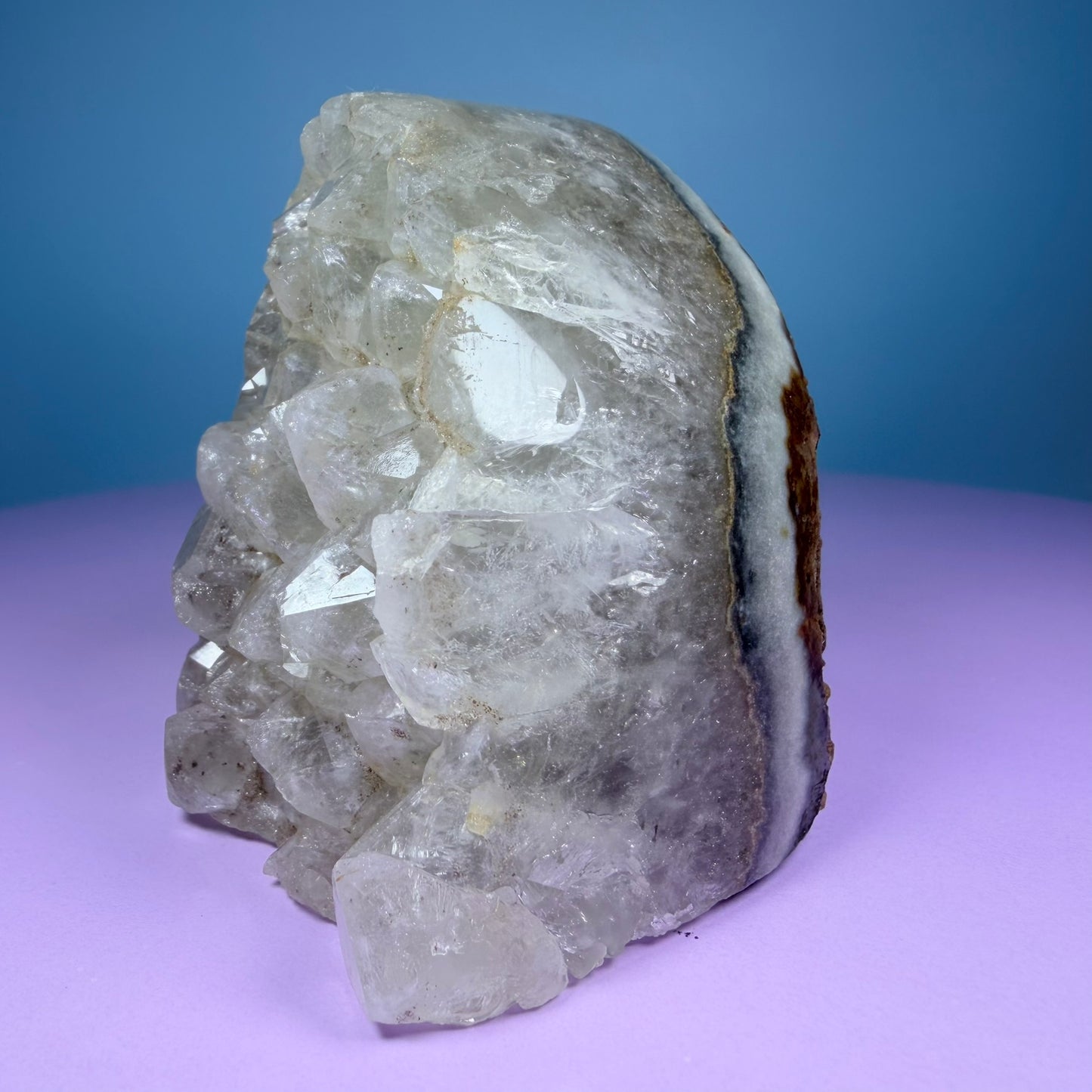 Green Prasiolite Amethyst Small Semi-Polished Cluster Freeform with Agate (Video)