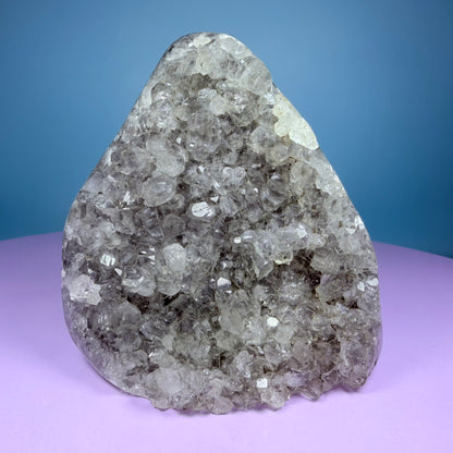 Green Prasiolite Amethyst Medium Semi-Polished Cluster Freeform with Agate (Video)