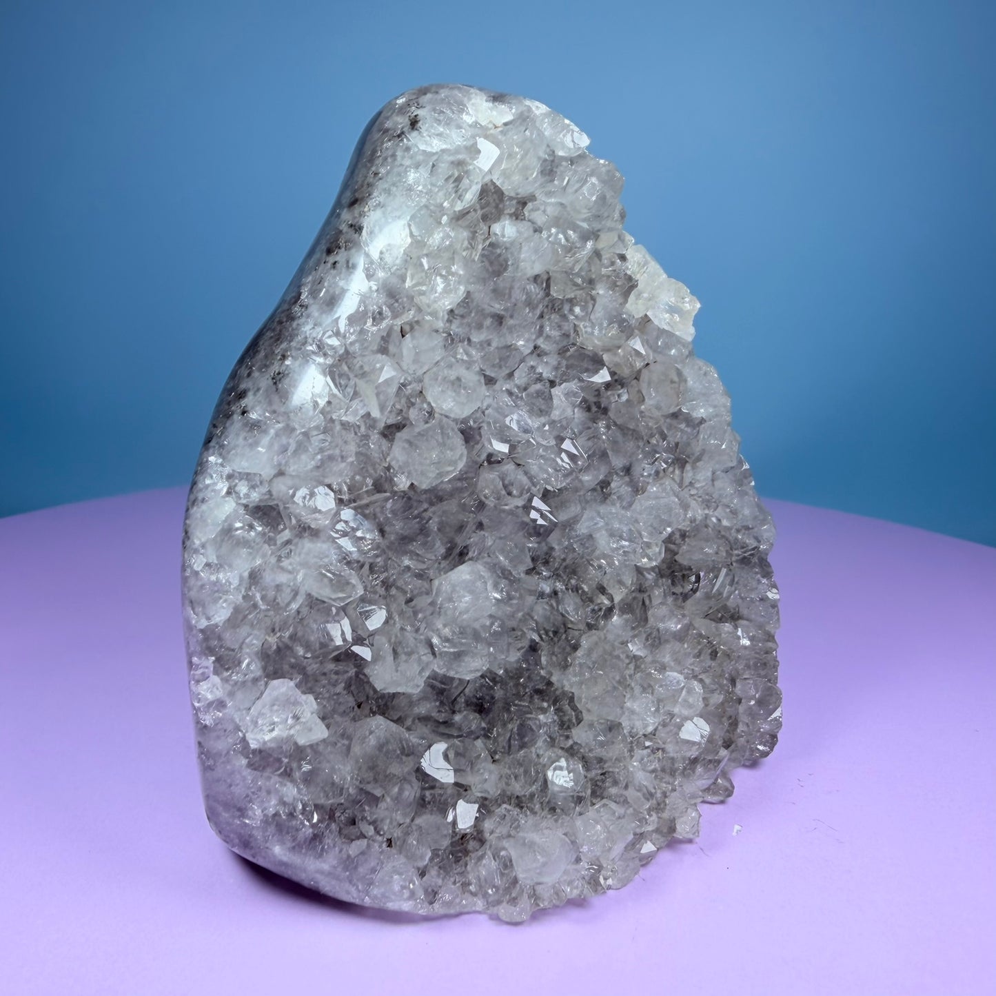 Green Prasiolite Amethyst Medium Semi-Polished Cluster Freeform with Agate (Video)