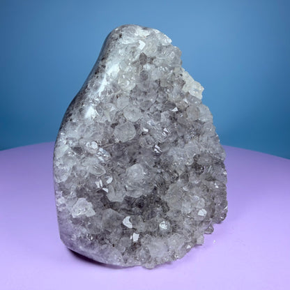 Green Prasiolite Amethyst Medium Semi-Polished Cluster Freeform with Agate (Video)