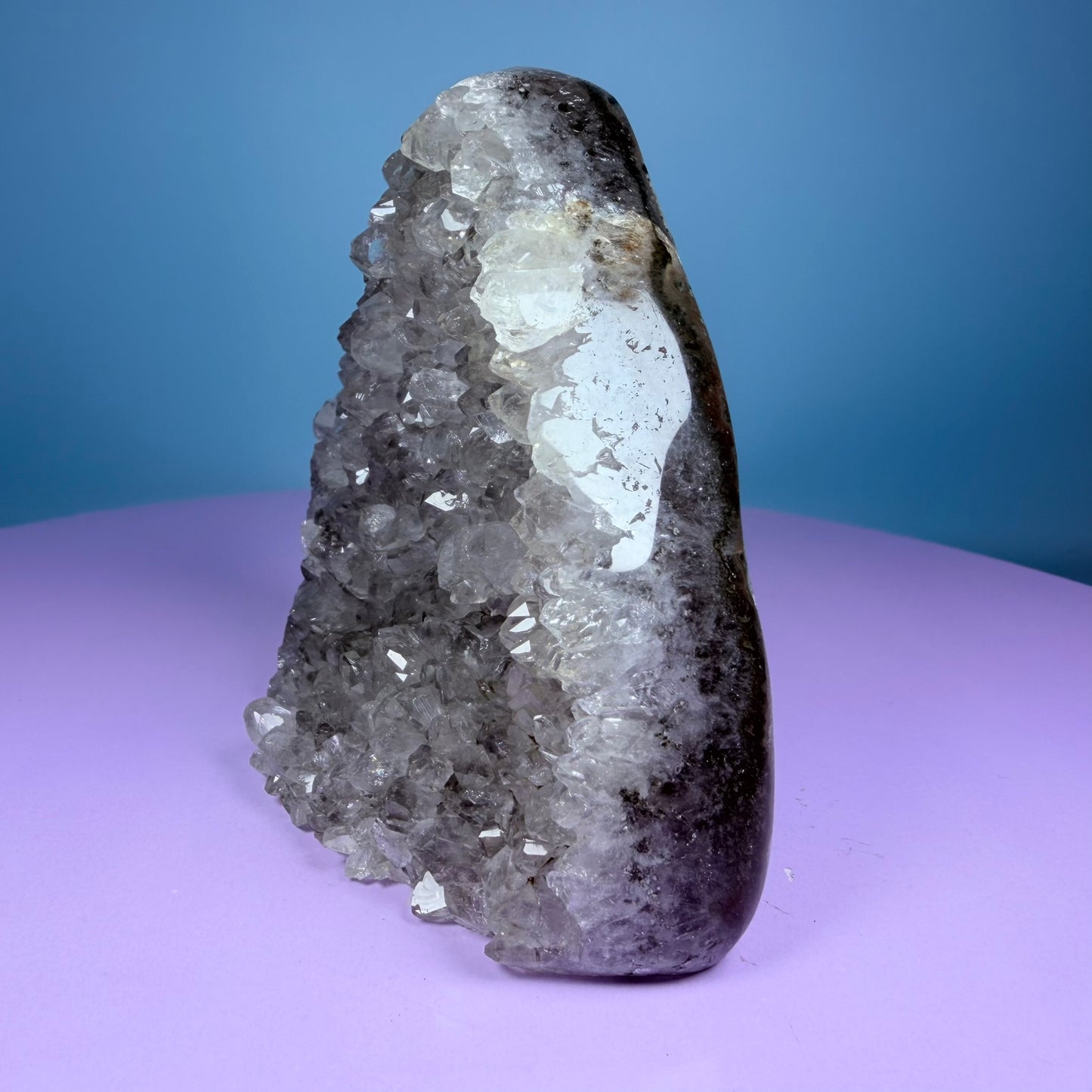 Green Prasiolite Amethyst Medium Semi-Polished Cluster Freeform with Agate (Video)