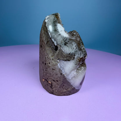 Black Amethyst Small Semi-Polished Cluster Freeform with Agate (Video)