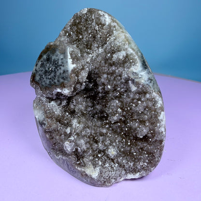 Black Amethyst Small Semi-Polished Cluster Freeform with Agate (Video)
