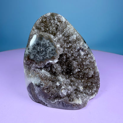 Black Amethyst Small Semi-Polished Cluster Freeform with Agate (Video)