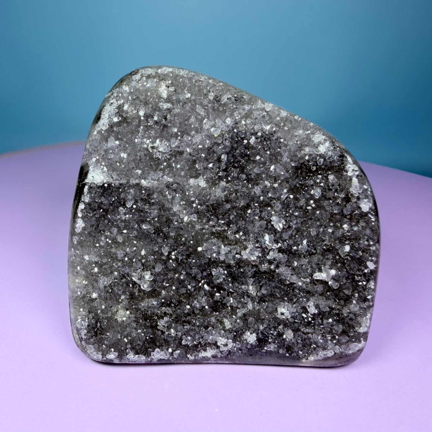 Black Amethyst Small Semi-Polished Cluster Freeform with Agate (Video)