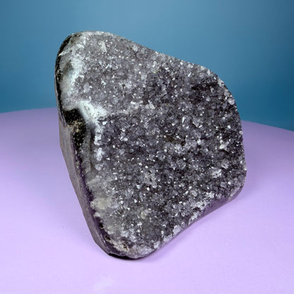 Black Amethyst Small Semi-Polished Cluster Freeform with Agate (Video)