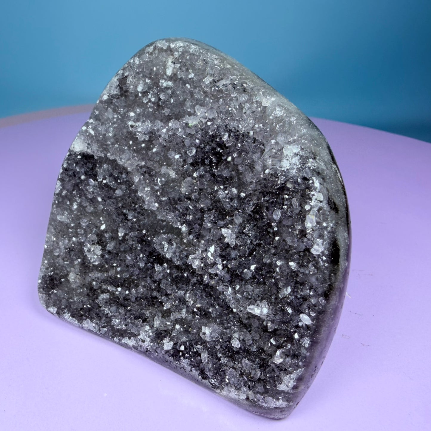 Black Amethyst Small Semi-Polished Cluster Freeform with Agate (Video)