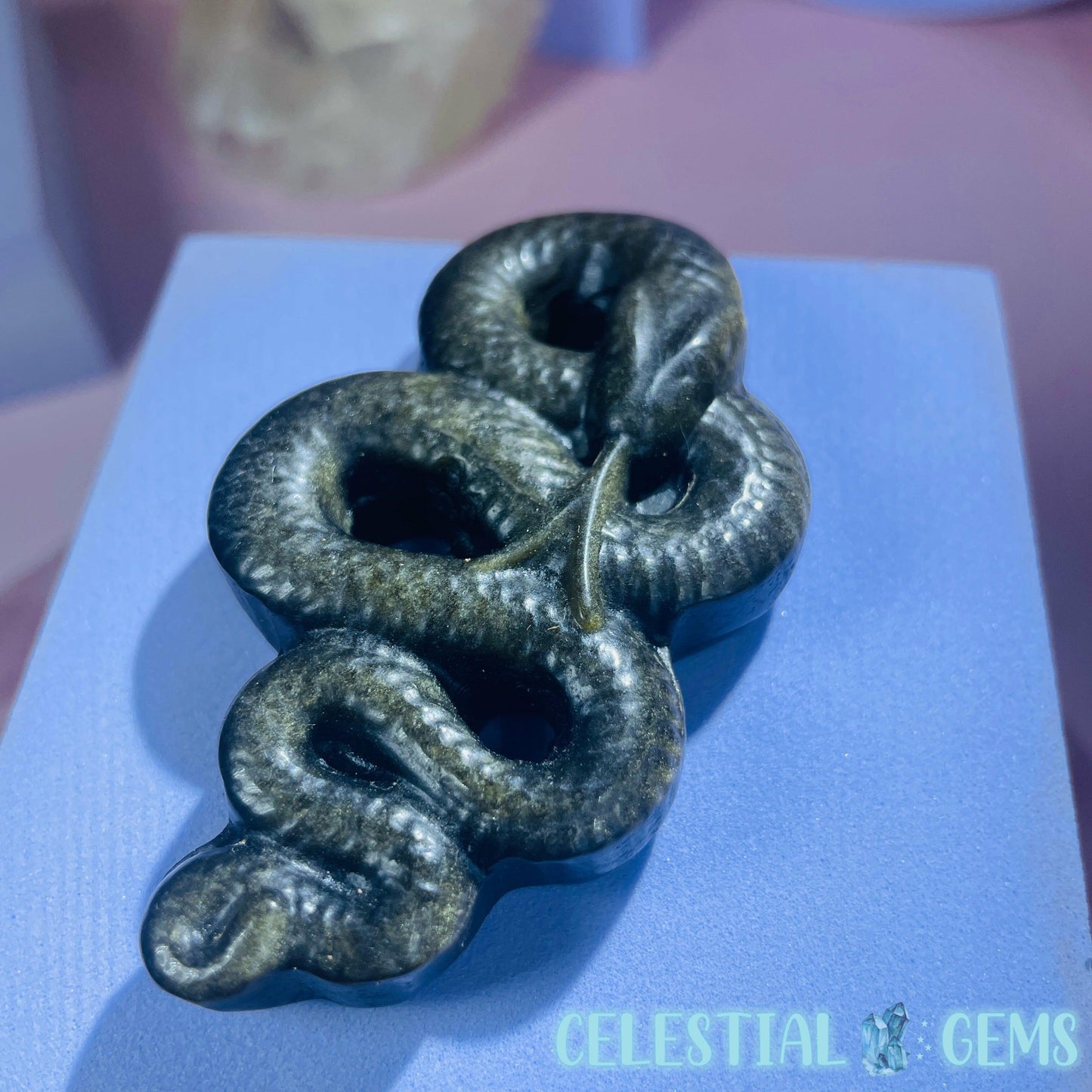 Golden Sheen Obsidian Snake Small Carving