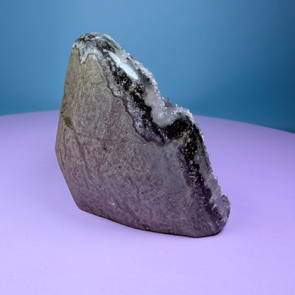 Black Amethyst Small Semi-Polished Cluster Freeform with Agate (Video)