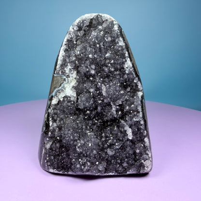 Black Amethyst Small Semi-Polished Cluster Freeform with Agate (Video)