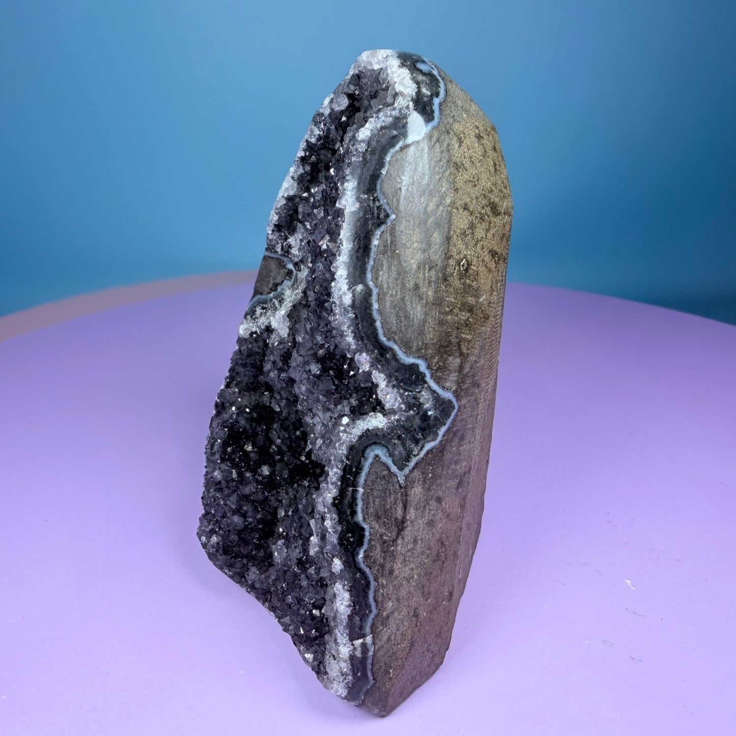 Black Amethyst Small Semi-Polished Cluster Freeform with Agate (Video)