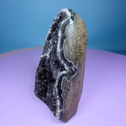 Black Amethyst Small Semi-Polished Cluster Freeform with Agate (Video)